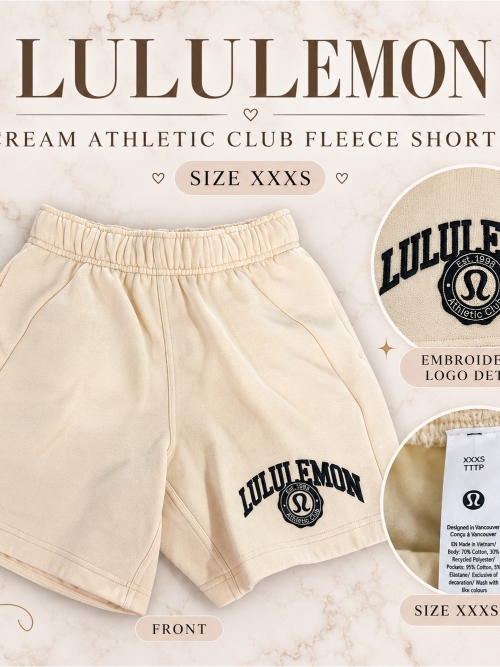 lululemon athletica Cream Athletic Club Fleece Shorts